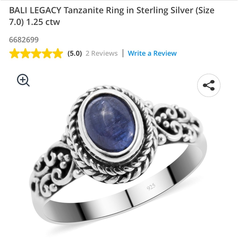 BALI LEGACY TANZANITE CABOCHON RING IN STERLING SILVER (SIZE 7) 1.25 CTW